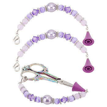 2Pcs Acrylic Pendant Decorations, with Brass Lobster Claw Clasps and Plastic Knitting Needle Caps, Blue Violet, 189mm