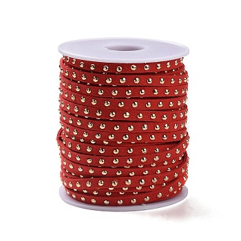 Golden Aluminum Studded Faux Suede Cord, Red, 5mm