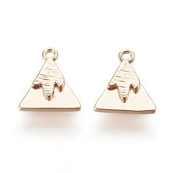 Brass Charms, Triangle/Mountain, Real 18K Gold Plated, 9x8x1.5mm, Hole: 0.8mm