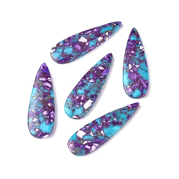 Assembled Synthetic Gold Line Turquoise and Imperial Jasper Big Pendants, Teardrop, Purple, 60x18~18.5x4mm, Hole: 1.5mm
