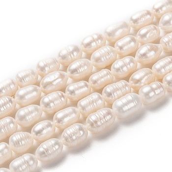 Natural Cultured Freshwater Pearl Beads Strands, Rice, Bisque, 9~11x7~8mm, Hole: 0.6mm, about 34pcs/strand, 12.80 inch(32.5cm)
