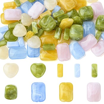 72Pcs 10 Styles Opaque & Transparent Acrylic Beads, Imitation Gemstone, Mixed Shapes, Two Tone, Mixed Color, 13.5~20x5.5~15.5x5.5~15.5mm, Hole: 1.4~3mm