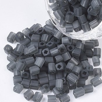 6/0 Transparent Glass Seed Beads, Frosted Colours, Square Hole, Cube, Gray, 6/0, 3~5x3~4x3~4mm, Hole: 1.2~1.4mm, about 4500pcs/bag