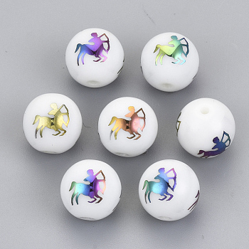 Electroplate Glass Beads, Round with Constellations Pattern, Multi-color Plated, Sagittarius, 10mm, Hole: 1.2mm