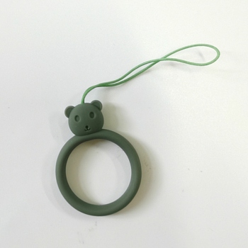 Ring with Bear Shapes Silicone Mobile Phone Finger Rings, Finger Ring Short Hanging Lanyards, Medium Aquamarine, 9.5~10cm, Ring: 40x30x9mm