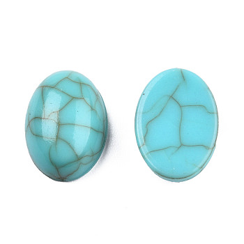 Acrylic Cabochons, Imitation Gemstone Style, Oval, Medium Turquoise, 14x10x5mm