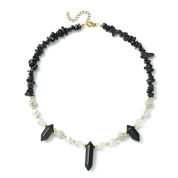 Natural Obsidian Bullet & Synthetic Moonstone Beaded Necklaces, 16.06 inch(40.8cm)