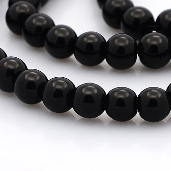 Round Glass Beads Strands, Black, 6mm, Hole: 1mm, about 69pcs/strand, 16.1 inch