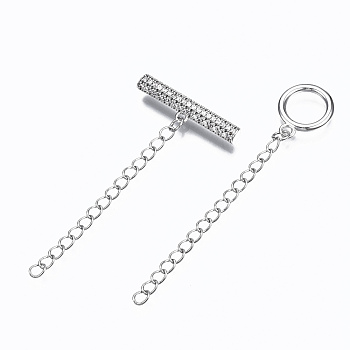 Brass Micro Pave Clear Cubic Zirconia Toggle Clasps, Cadmium Free & Nickel Free & Lead Free, Ring, Real Platinum Plated, 68mm