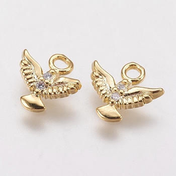 Brass Micro Pave Cubic Zirconia Charms, Eagle, Golden, 8.5x9.5x1.5mm, Hole: 1.5mm