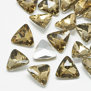 Pointed Back Glass Rhinestone Cabochons, Back Plated, Faceted, Triangle, Coffee, 23x23x8mm