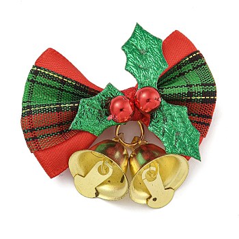 Cloth & Iron Christmas Bowknot Bell Hanging Ornaments , for Christmas Tree and Holiday Party Decoration, Green, 48.5x48x16mm