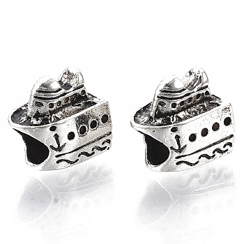 Tibetan Style Alloy European Beads, Large Hole Beads, Cadmium Free & Lead Free, Boat, Antique Silver, 11.5x7.5x10mm, Hole: 4.5mm, about 400pcs/1000g