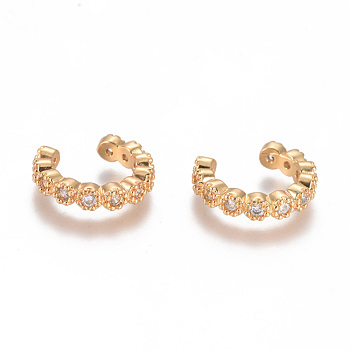 Golden Plated Brass Micro Pave Cubic Zirconia Cuff Earrings, Long-Lasting Plated, Clear, 14x12.5x3mm