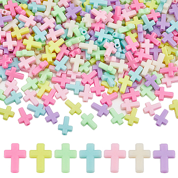 300PCS Opaque Acrylic Cross Beads, Mixed Color, 17x12.5x5mm, Hole: 2mm, about 1470~1497pcs/500g
