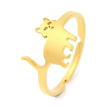 201 Stainless Steel Adjustable Ring for Women, Animal, Cat Shape, 11mm, Inner Diameter: 18mm