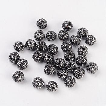 Metal Alloy Rhinestones Beads, Round, Gray, Size: about 10mm in diameter, hole: 2mm