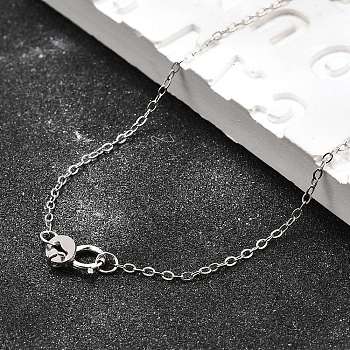 Anti-Tarnish Rhodium Plated Sterling Silver Necklaces, Cable Chains, with Spring Ring Clasps, Thin Chain, Platinum, 18 inch, 1mm