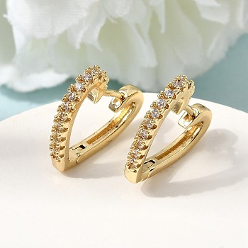 Brass Micro Pave Clear Cubic Zirconia Hoop Earrings, Heart, Real 16K Gold Plated, 17x18.5x2.5mm