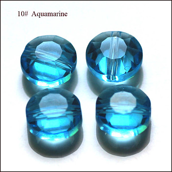 Imitation Austrian Crystal Beads, Grade AAA, Faceted, Flat Round, Deep Sky Blue, 8x4mm, Hole: 0.9~1mm