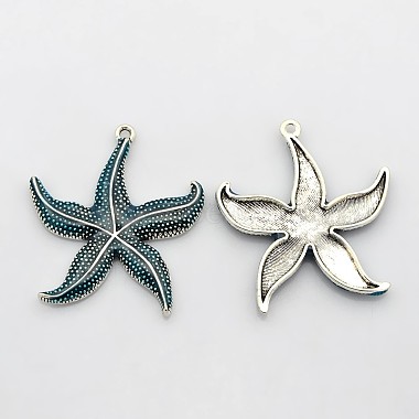 Antique Golden SteelBlue Starfish Alloy + Enamel Pendants