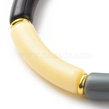 Imitation Jade Acrylic Curved Tube Beaded Stretch Bracelet for Women(BJEW-JB08436-03)-5