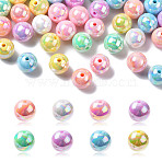 100Pcs 7 Colors Opaque Acrylic Beads, AB Color Plated, Round, Mixed Color, 16x15mm, Hole: 2.8mm(MACR-CJ0001-78)