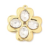 304 Stainless Steel & Crystal Rhinestone Pendants, Golden, Clover Charms, 32.5x30.5x5.5mm, Hole: 1.8mm(STAS-G390-01G-02)