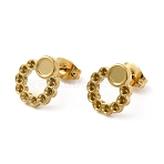 Ion Plating(IP) 304 Stainless Steel Stud Earring Finding, Earring Settings with Round Tray & for Rhinestone, Circle Ring, Real 18K Gold Plated, 10x10.5mm, Pin: 0.8mm, Tray: 3.5mm, Fit for Rhinestone: 1.4mm(STAS-E180-06G)