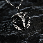 Vintage 304 Stainless Steel Viking Skull Goat Head Pendant Necklaces for Men, Antique Silver, 23.62 inch(60cm)(WGF00A9-01)