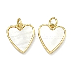 Natural Shell Pendants Brass Heart Charms, Cadmium Free & Lead Free, Rack Plating, Long-Lasting Plated, Seashell Color, Real 18K Gold Plated, 15.5x13.5x2.5mm, Jump Ring: 5x0.8mm, Inner Diameter: 3.4mm(KK-D229-17G)