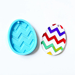 Food Grade Pendant Silicone Molds, Bakeware Tools, For DIY Cake Decoration, Chocolate, Candy Mold, Easter Theme, Egg, Light Sky Blue, 73x58x7mm, Hole: 3.6mm, Inner Diameter: 65x49mm(DIY-D050-08)