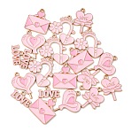 20Pcs 5 Styles Valentine's Day Theme Alloy Enamel Pendants, Lead Free & Cadmium Free, Golden, Heart & Word Love & Heart Lock & Envelope, Pink, 9.5~27x17~25x1~1.2mm, Hole: 1.8mm, 4pcs/style(ENAM-FP0002-15)