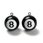 Sport PVC Plastic Pendants, Billiards, with Platinum Iron Loop, Black, 31.5x26.5mm, Hole: 2.5mm(FIND-I069-04)
