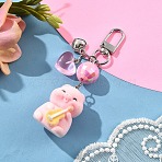 Animals Resin & Acrylic Pendant Decorations, with Alloy Swivel Clasps, Pig, 93mm(KEYC-YW00189-02)