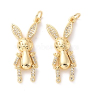Brass Micro Pave Clear Cubic Zirconia Pendant, Long-Lasting Plated, Rabbit, Real 18K Gold Plated, 30x13.5x4.5mm, Ring: 5x1mm, Inner Diameter: 3mm(X-ZIRC-Z018-22G)