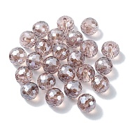 AB Color Plated Glass Beads, Faceted Round, Rosy Brown, 8x7mm, Hole: 1.5mm(EGLA-P059-02A-AB01)