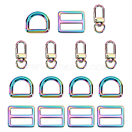 WADORN DIY Purse Making Clasps Set, Including Zinc Alloy Swivel Clasps, Rectangle D Rings Buckles, D Rings, Rainbow Color, 15Pcs/box(FIND-WR0006-17)