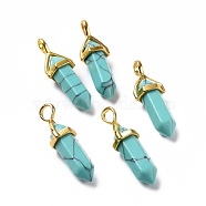 Synthetic Turquoise Pendants, Faceted, with Golden Tone Brass Findings, Lead free & Cadmium Free, Bullet, 27~30x9~10x7~8mm, Hole: 4x3mm(G-K329-08G)
