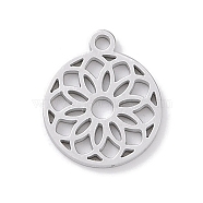 Non-Tarnish 304 Stainless Steel Charms, Laser Cut, Stainless Steel Color, Flower, 12x10x1mm, Hole: 1mm(STAS-K286-01E-P)