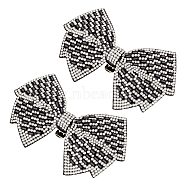 2Pcs Cloth with Rhinestone Shoe Buckle Clips, Bowknot, Jet, 55x95x20mm(FIND-FH0008-78B)