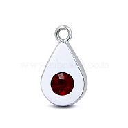 Platinum Plated Alloy Glass Rhinestone Charms, DIY Accessories for Jewelry Pendant Making, Birthstone Color Style Rhinestone, Teardrop, Dark Red, 14x8mm(PALLOY-TAC0015-01A)