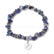 Natural Lapis Lazuli Chip Beaded Stretch Bracelets, 304 Stainless Steel Sagittarius Charm Bracelets for Women, Inner Diameter: 1-7/8~2-1/4 inch(4.8~5.7cm)(BJEW-JB11133-11)