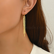 Fashionable Retro Brass Leaf Tassel Hoop Earrings, Real 18K Gold Plated, 63x6mm(NP2423)