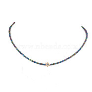 Glass Seed Beads Necklaces, Brass Micro Pave Cubic Zirconia Beads Necklaces, Colorful, 16.73 inch(42.5cm)(NJEW-JN04839)