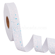10 Yards Polyester Ribbons with Glitter Powder, Garment Accessories, White, 1 inch(25mm)(OCOR-WH0046-55)