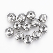 304 Stainless Steel Beads, Round with Twill, Stainless Steel Color, 8x7mm, Hole: 2mm(STAS-G154-36-8mm)
