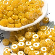 Opaque Colours Luster Glass Seed Beads, Column, Gold, 6x3mm, Hole: 1.4mm, about 2027pcs/pound(SEED-E001-P3x6mm-A09)