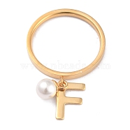 Dual-use Items, 304 Stainless Steel Finger Rings or Pendants, with Plastic Round Beads, Golden, White, Letter.F, US Size 5~9(15.7~18.9mm)(RJEW-O045-21-GF)