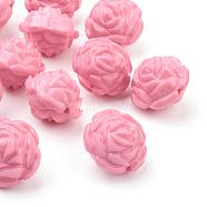 Opaque Acrylic Beads, Flower, Hot Pink, about 24mm long, 24mm wide, 20mm thick, Hole: 2mm, about 99pcs/500g(MACR-S635-8)